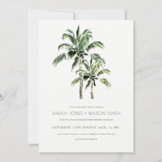 Rustic Tropical Beach Palm Trees Wedding Invić Bedankkaart (Voorkant)