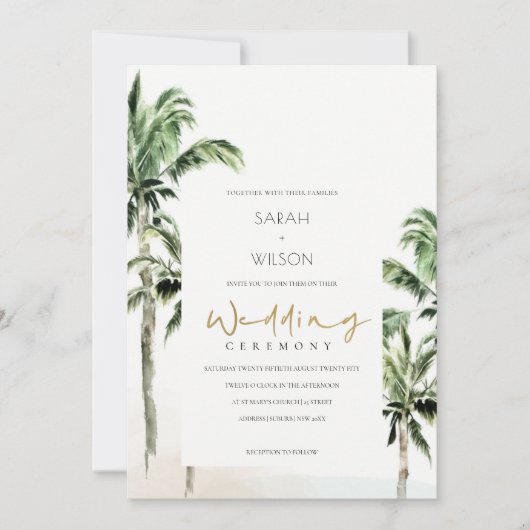 Rustic Tropical Beach Palm Trees Wedding Invić Bedankkaart (Voorkant)