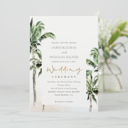 Rustic Tropical Beach Palm Trees Wedding Invić Bedankkaart (Staand voorkant)