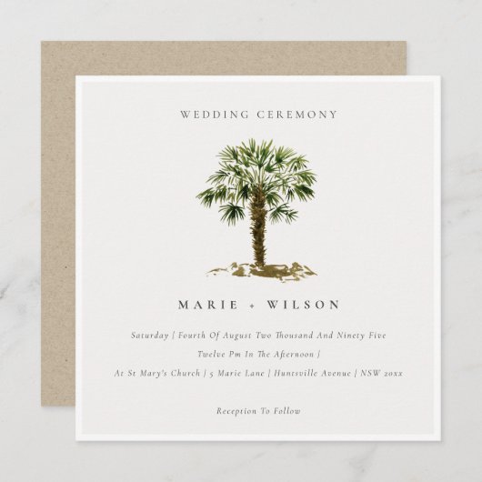 Rustic Tropical Beach Palm Trees Wedding Invić Bedankkaart (Voorkant / Achterkant)