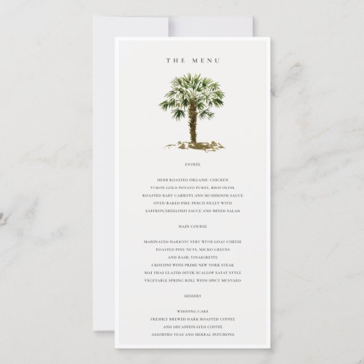 Rustic Tropical Beach Palm Trees Wedding Menu Kaar (Voorkant)