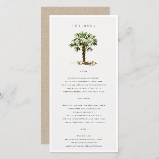 Rustic Tropical Beach Palm Trees Wedding Menu Kaar (Voorkant / Achterkant)