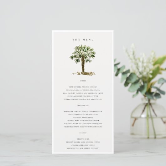 Rustic Tropical Beach Palm Trees Wedding Menu Kaar (Staand voorkant)