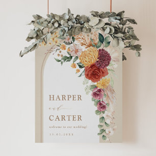 Rustic Tropical Boho Floral Wedding Welkom Poster