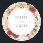 Rustic Tropical Boho Pampas Grass Floral Wedding Ronde Sticker<br><div class="desc">Deze prachtige boho-geïnspireerde sticker etiketten zullen je bruiloft een perfecte aanraking geven. Het ontwerp is uitgerust met roestrijke waterverf bloemen,  pamapgras en luiftige tropische groen,  in combinatie met moderne typografie.</div>