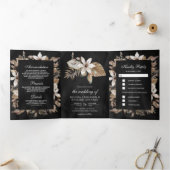 Rustic Tropical Dried Palm Leaves Black Wedding Drieluik Uitnodiging (Binnen)
