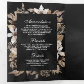 Rustic Tropical Dried Palm Leaves Black Wedding Drieluik Uitnodiging (Binnenzijde eerst)