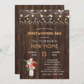 Rustic Tropical Flowers Wood Housewarming BBQ Kaart (Voorkant / Achterkant)