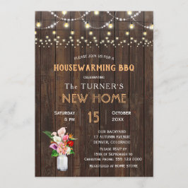 Rustic Tropical Flowers Wood Housewarming BBQ Kaart
