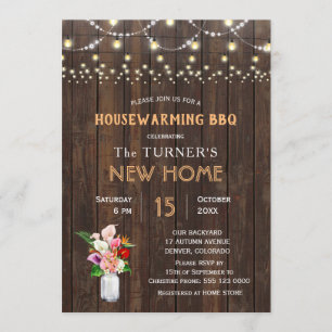 Rustic Tropical Flowers Wood Housewarming BBQ Kaart