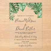 Rustic Tropical Greenery Botanical Wedding Acryl Uitnodigingen (Voorkant)
