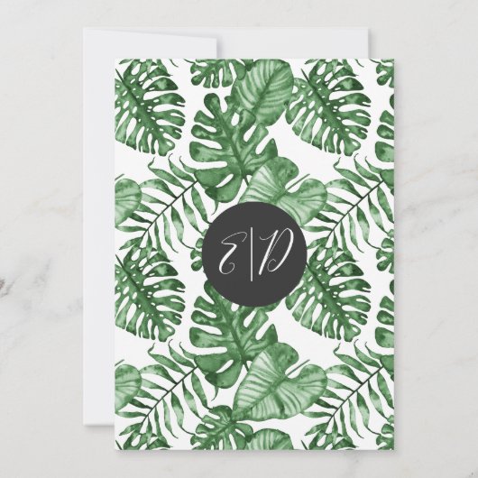 Rustic Tropical Greenery Botanical Wedding Kaart (Achterkant)