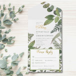 Rustic Tropical Greenery & Eucalyptus Dinner All In One Uitnodiging<br><div class="desc">OOK BESCHIKBAAR MET EEN QR-CODE AAN SCAN. Eenvoudig en elegant, deze vormgeving biedt groene energie en eucalyptus met een zachte, groene waterverf achtergrond aan de voorzijde. De gepersonaliseerde alle-in-één uitnodigingen zijn een unieke combinatie van zowel een prachtig gedrukte douaneverzoeken met een gemakkelijk om geperforeerd briefkaart af te breken RSVP. En...</div>