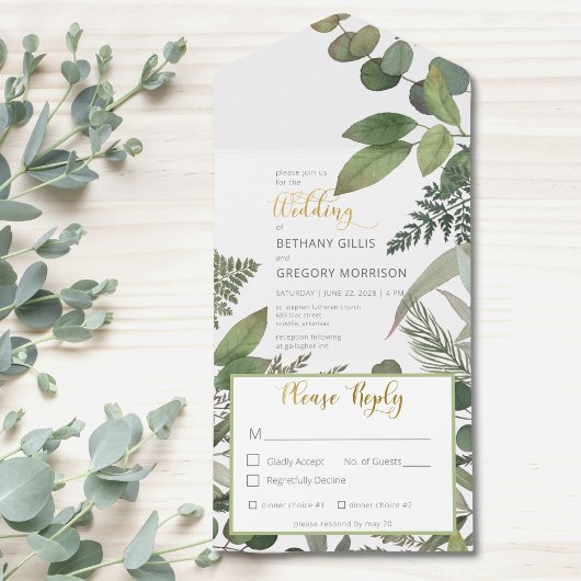 Rustic Tropical Greenery & Eucalyptus Dinner All In One Uitnodiging