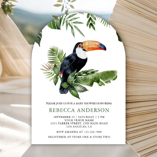 Rustic Tropical Jungle Cute Toucan Baby Shower Kaart