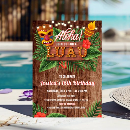 Rustic Tropical Luau Birthday Invitation Kaart