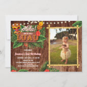 Rustic Tropical Luau Photo Birthday Invitation Kaart (Voorkant)