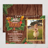 Rustic Tropical Luau Photo Birthday Invitation Kaart (Voorkant / Achterkant)