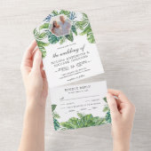 Rustic Tropical Monstera Palm Leaves Photo Weddens All In One Uitnodiging (Afscheurbaar)