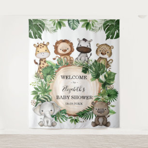 Rustic Tropical Oerwoud Safari Animals Baby Welkom Wandkleed