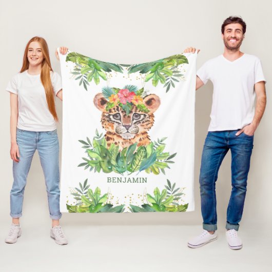 Rustic Tropical Oerwoud Safari Cute Leopard Fleece Deken (In situ)