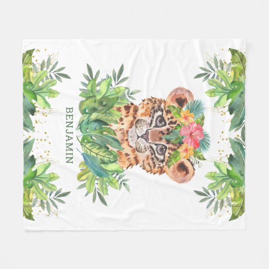 Rustic Tropical Oerwoud Safari Cute Leopard Fleece Deken (Voorkant (Horizontaal))