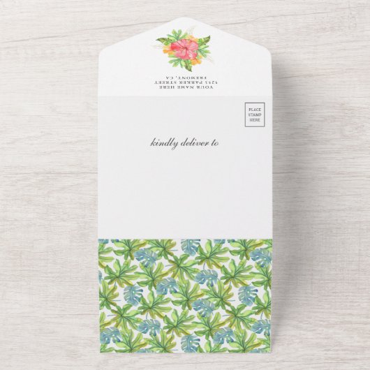 Rustic Tropical Oerwoud Safari Giraffe Baby shower All In One Uitnodiging (Buitenkant)