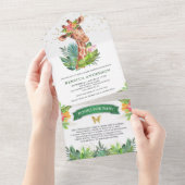 Rustic Tropical Oerwoud Safari Giraffe Baby shower All In One Uitnodiging (Afscheurbaar)
