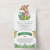 Rustic Tropical Oerwoud Safari Giraffe Baby shower All In One Uitnodiging (Binnen)