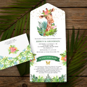Rustic Tropical Oerwoud Safari Giraffe Baby shower All In One Uitnodiging