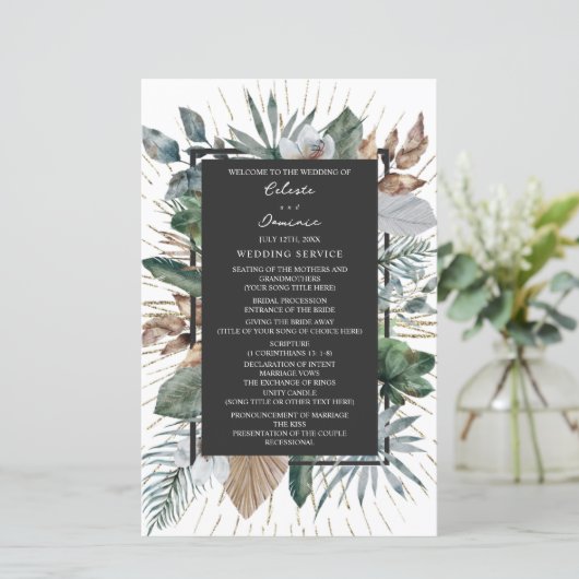 Rustic Tropical Palm Leaves Wedding Program (Staand voorkant)