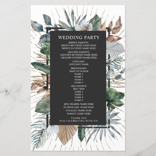 Rustic Tropical Palm Leaves Wedding Program (Achterkant)