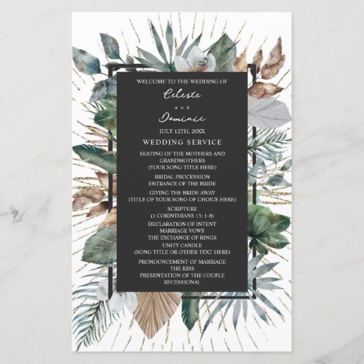 Rustic Tropical Palm Leaves Wedding Program (Voorkant)