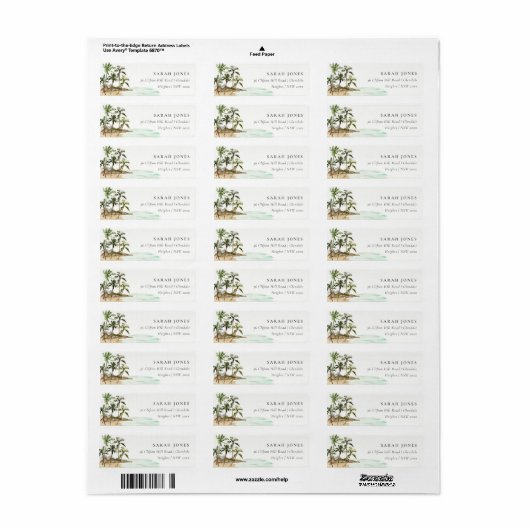 Rustic Tropical Palm Trees Beach Sand Address Etiket (Full Sheet)