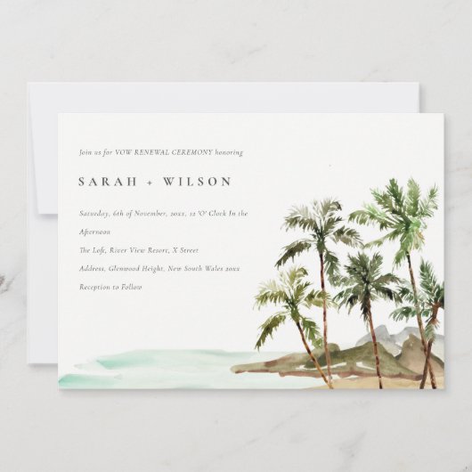 Rustic Tropical Palm Trees Beach Sand Vow Renewal Kaart (Voorkant)