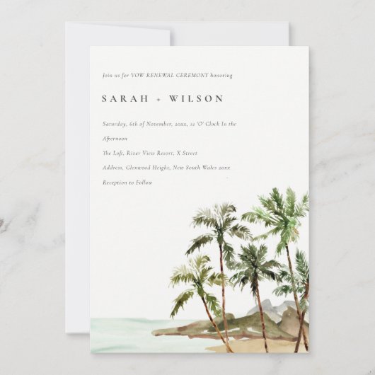 Rustic Tropical Palm Trees Beach Sand Vow Renewal Kaart (Voorkant)
