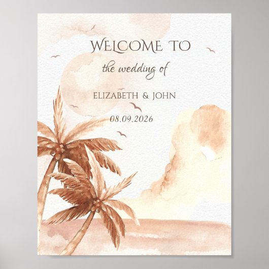 Rustic Tropical Palms Wedding Poster (Voorkant)