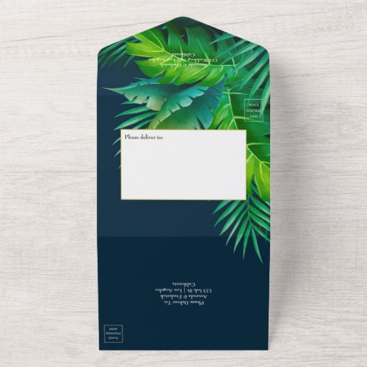 Rustic Tropical Wedding All In One Uitnodiging (Buitenkant)