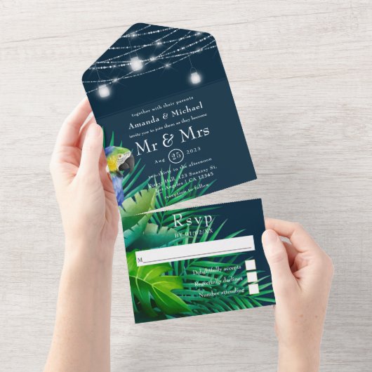 Rustic Tropical Wedding All In One Uitnodiging (Afscheurbaar)