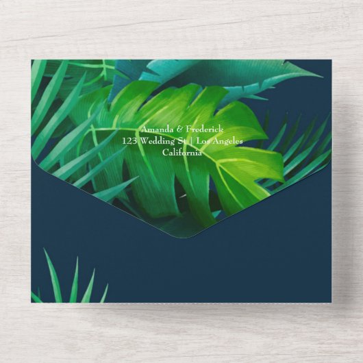 Rustic Tropical Wedding All In One Uitnodiging (Achterkant)