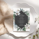 Rustic Tropisch palm Leaves Beach Wedding Menu<br><div class="desc">Robuust strandthema met palmbladeren en witte bloemkolen rond donkergrijs geometrisch ontwerp.</div>
