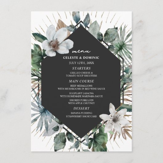 Rustic Tropisch palm Leaves Beach Wedding Menu (Voorkant)