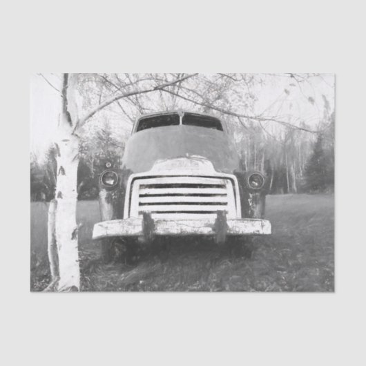  Rustic Truck  Black en White Retro Tissuepapier (Voorkant)
