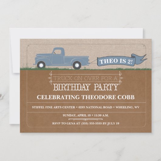 Rustic Truck Boy Birthday Party Kaart (Voorkant)