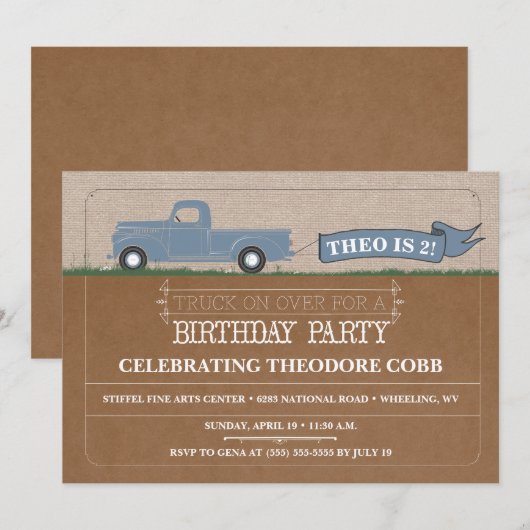 Rustic Truck Boy Birthday Party Kaart (Voorkant / Achterkant)