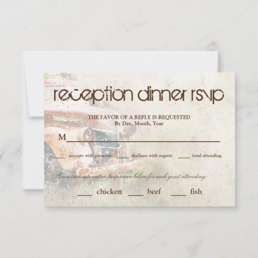 Rustic Truck Reception Dinner RSVP Entree Kaart (Achterkant)