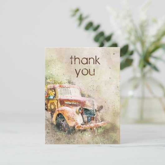 Rustic Truck Weddenschap Foto bedankt Kaart (Staand voorkant)