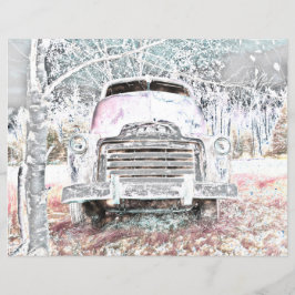 Rustic Truck White Grey Retro Disted