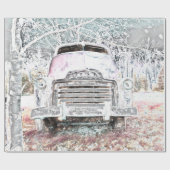 Rustic Truck  White Grey Retro Disted Cadeaupapier (Vlak)