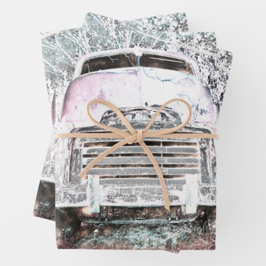 Rustic Truck  White Grey Retro Disted Inpakpapier Vel (In situ)